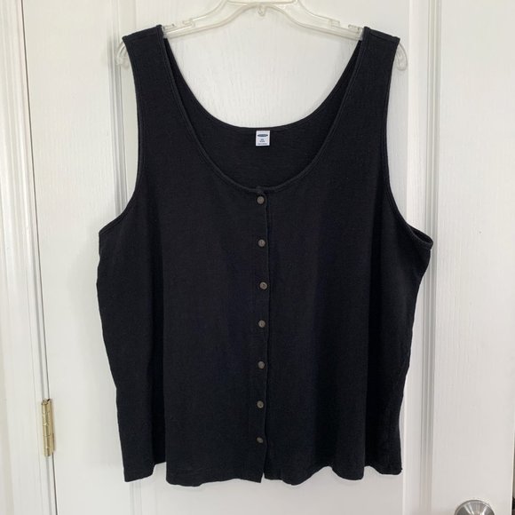 Old Navy Button Front Slub Knit Tank Top Sleeveless Black Size Petite XXL - Picture 2 of 5